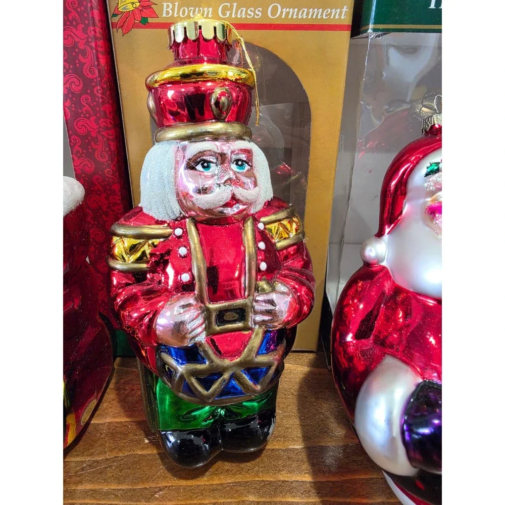 VTG Hand Crafted Blown Glass Hand Painted Christmas Ornaments Set of 4